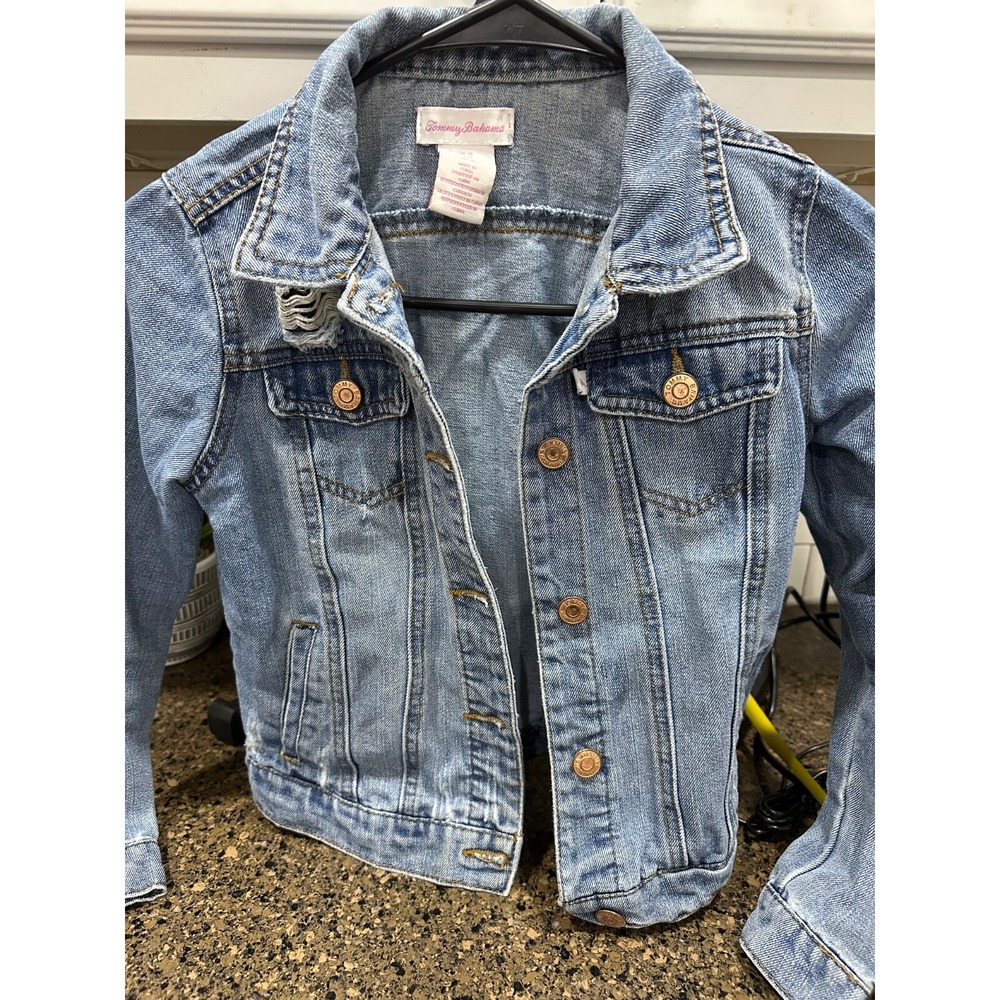 tommy bahama‎ distressed denim jacket girl's 10